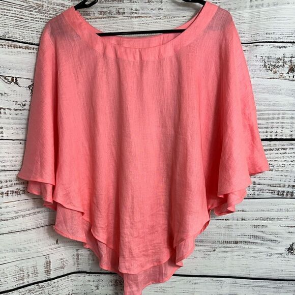 Amelline linen poncho one size with studs shoulder details Minimalist coral New - Picture 2 of 10